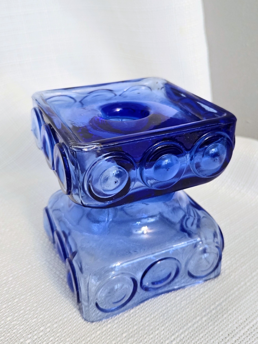 Blue Glass Tamara Kehra Candle Holder Reverse Vase Square Finland 70s